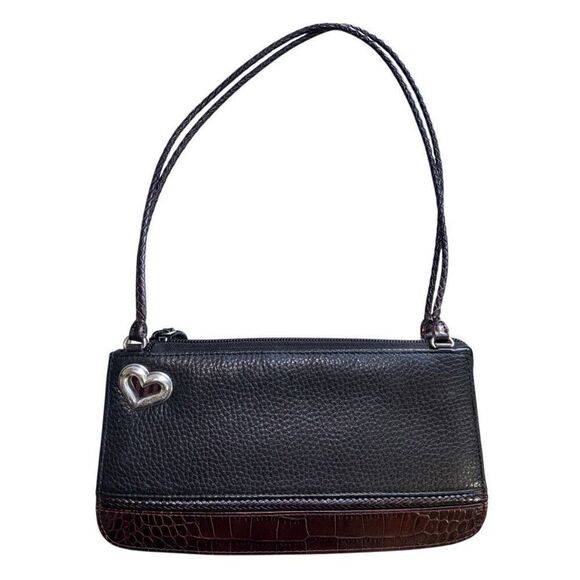 Brighton Black Brown Croc Embossed Leather Small Clutch Purse - Picture 1 of 13